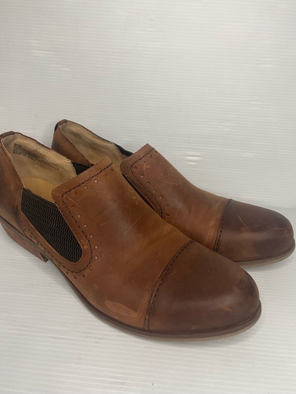 Korks Gertrude slip-on booties by Kork-Ease Cognac Brown Leather Size 9.5